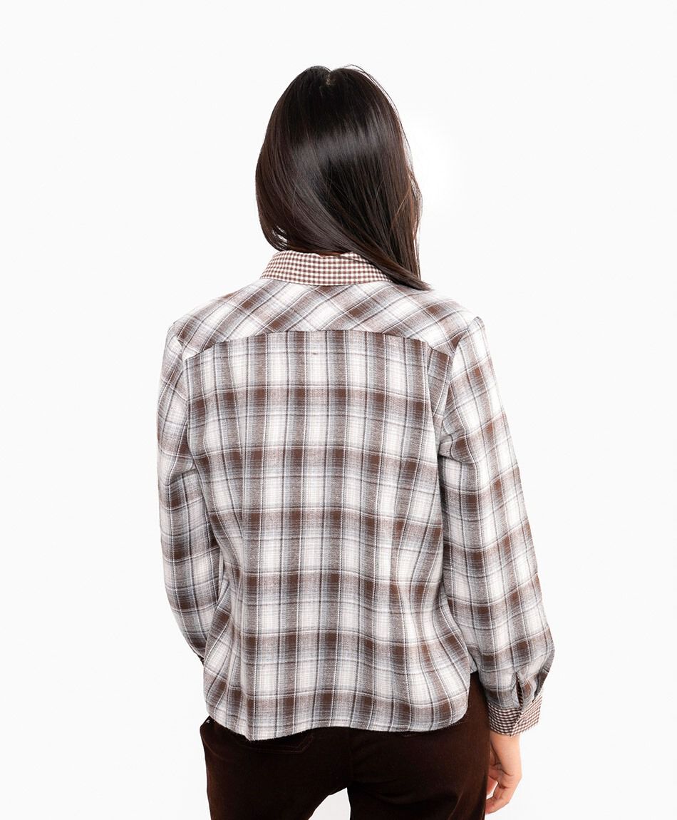 Blusa mujer escoces cuadros caf&eacute;