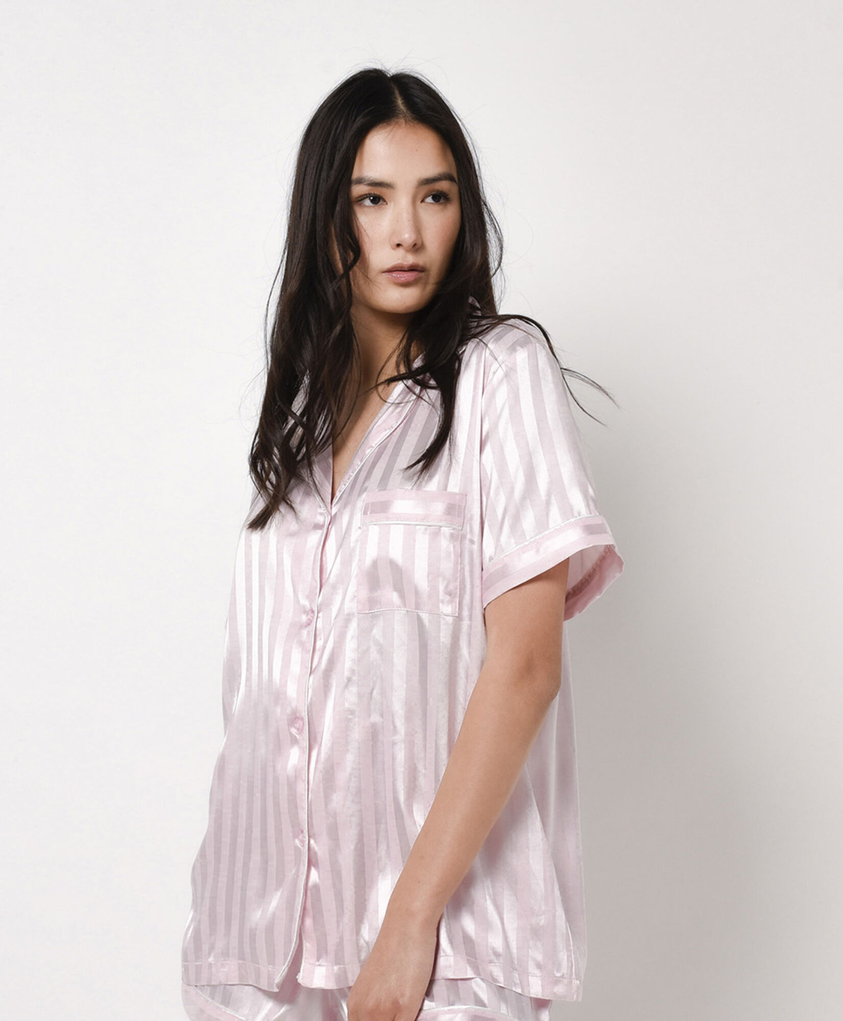 Pijama mujer camisero líneas estilo satín Pijama mujer camisero líneas estilo satín