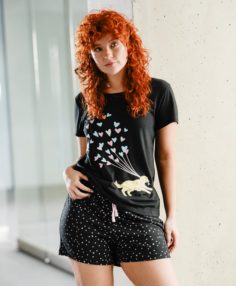 Pijama mujer short corazones dog