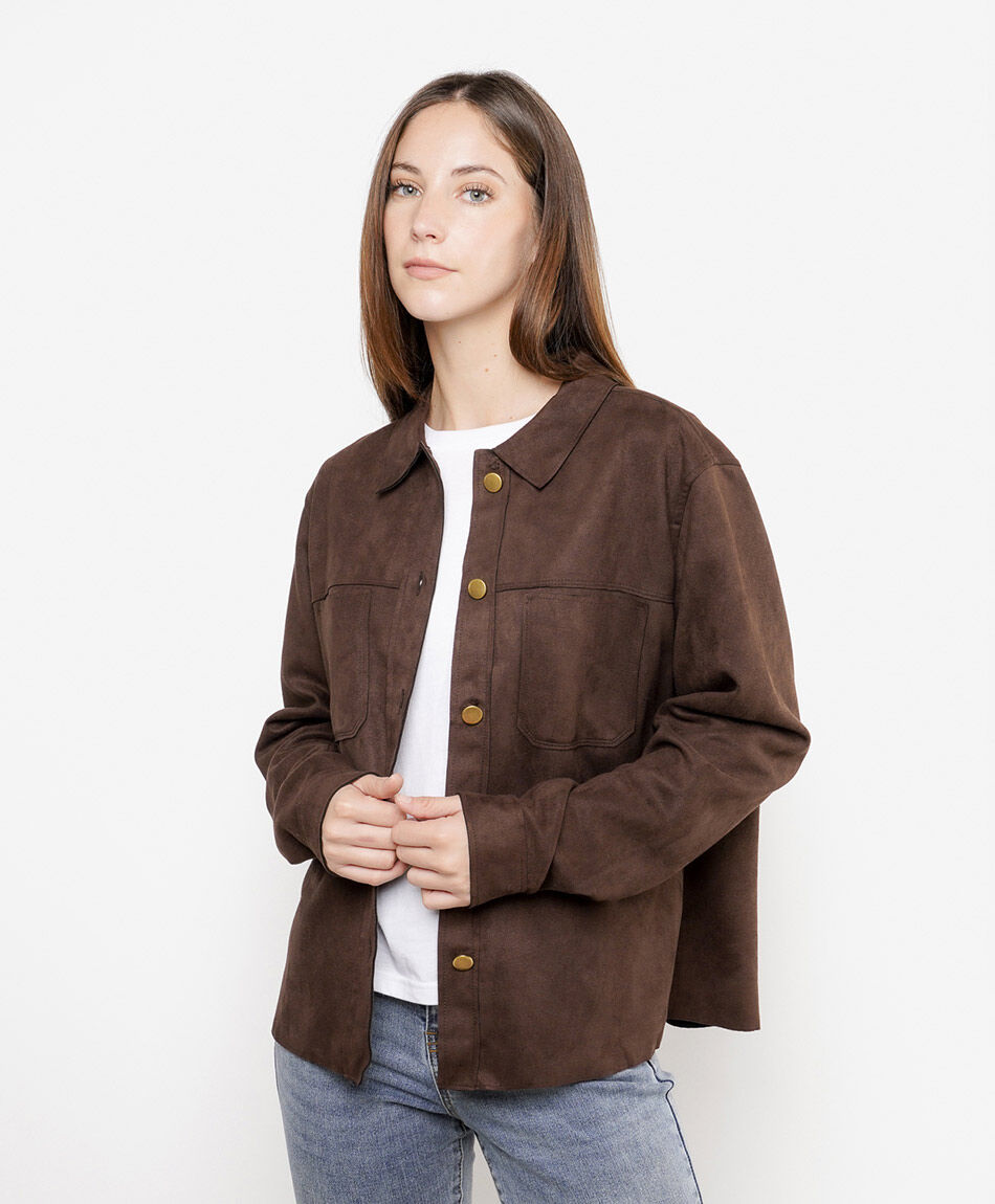 Chaqueta mujer suede botones caf&eacute;