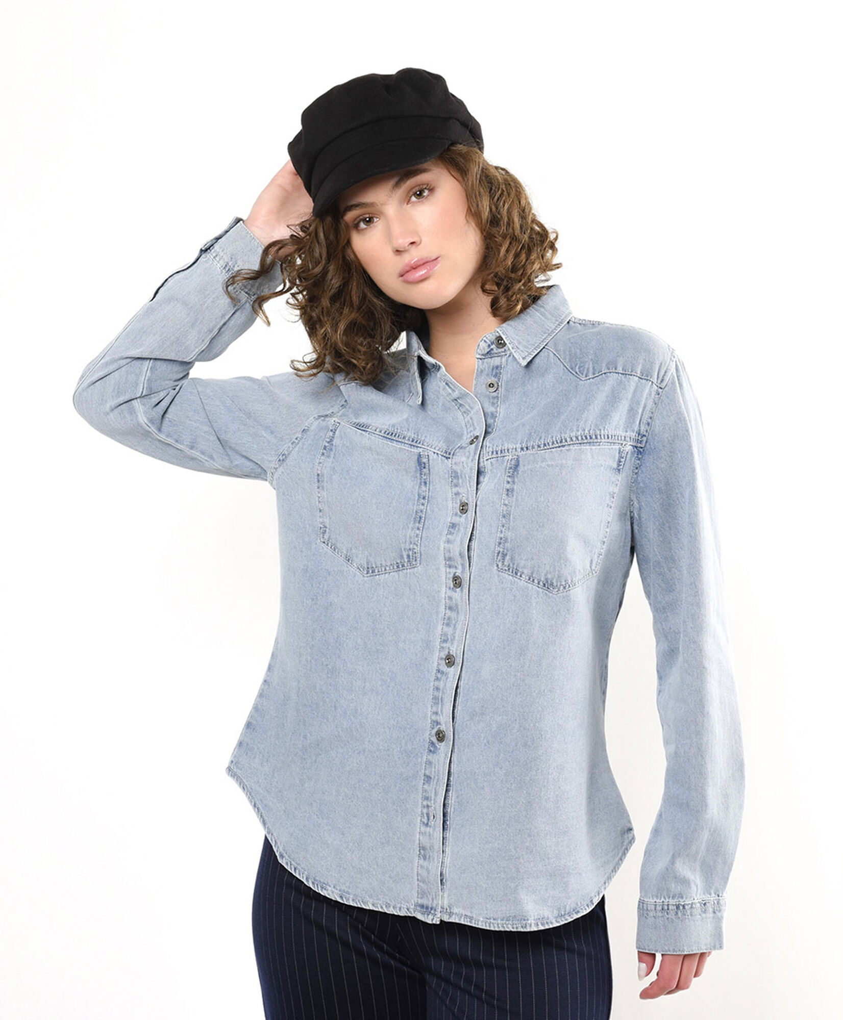 Blusa mujer denim doble bolsillo Blusa mujer denim doble bolsillo