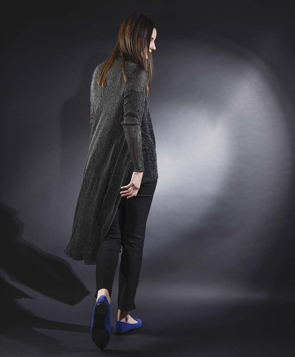 Tapado plisado brillos plata cuello cruzado