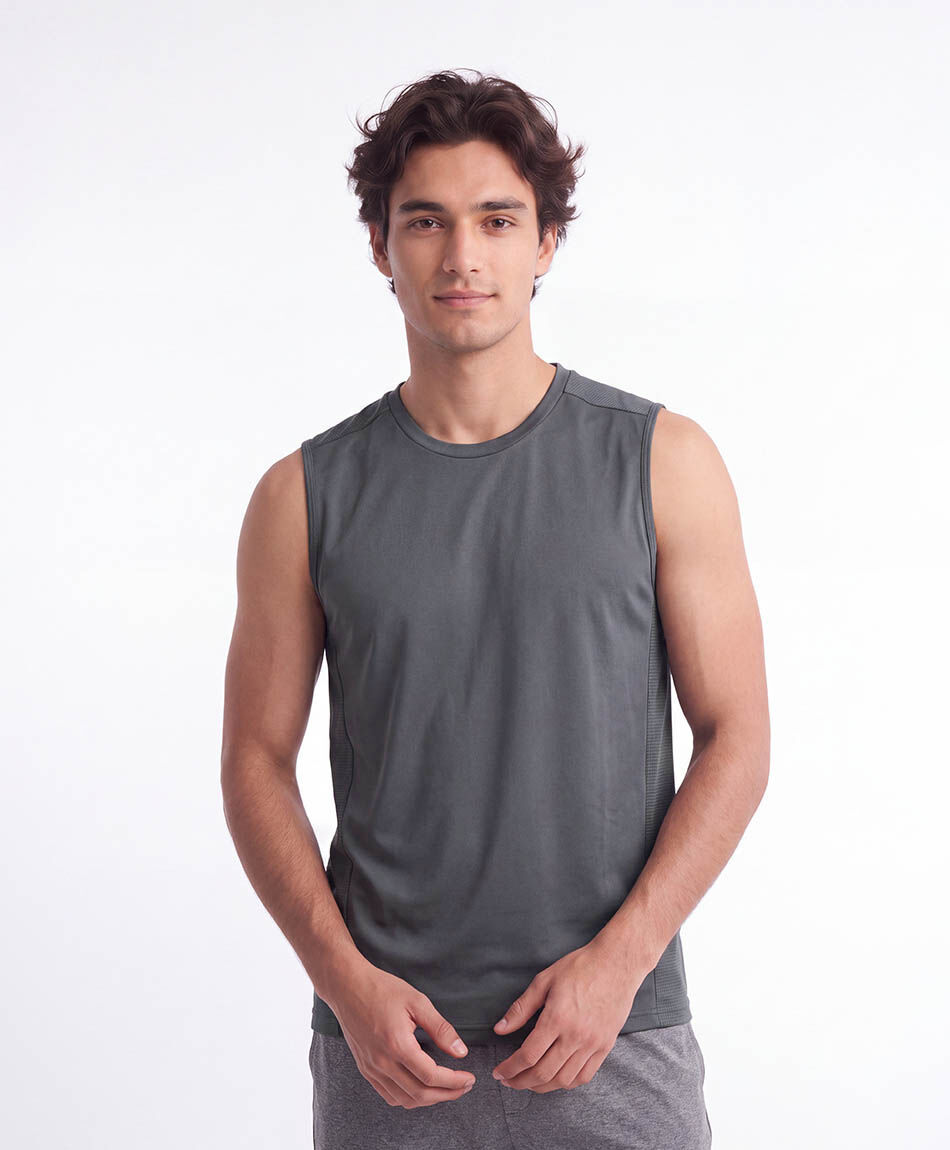 Polera deportiva hombre sin mangas gris