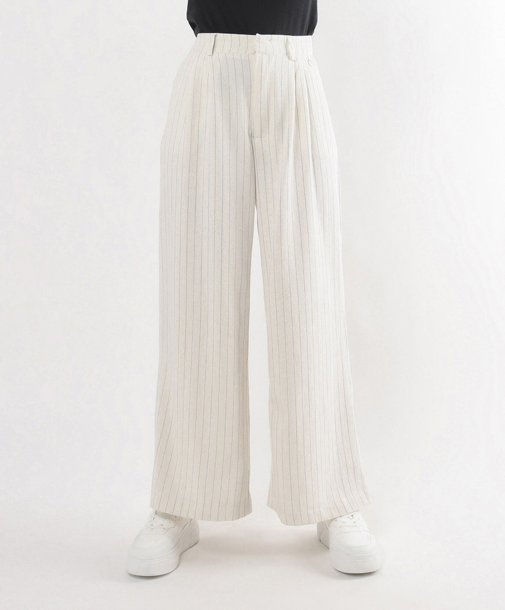 Pantalón mujer líneas lino wide Pantalón mujer líneas lino wide