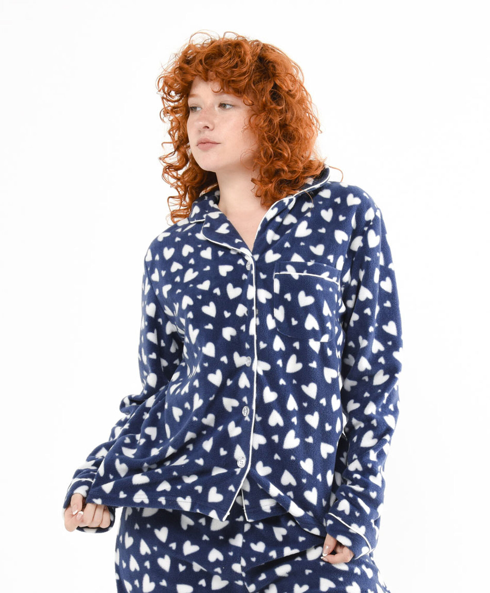Pijama mujer polar camisero corazones Pijama mujer polar camisero corazones