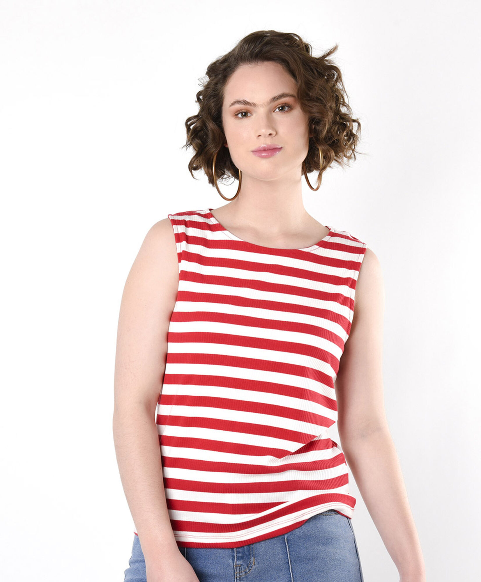 Polera mujer líneas rojas sin mangas Polera mujer líneas rojas sin mangas