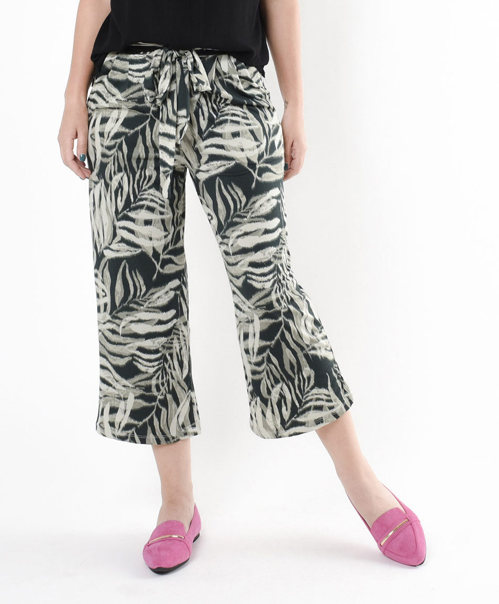 Pantalón mujer estampado hojas verde Pantalón mujer estampado hojas verde