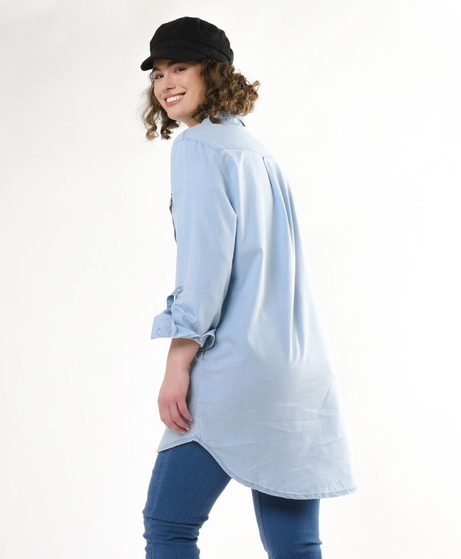Blusa mujer denim bolsillos larga