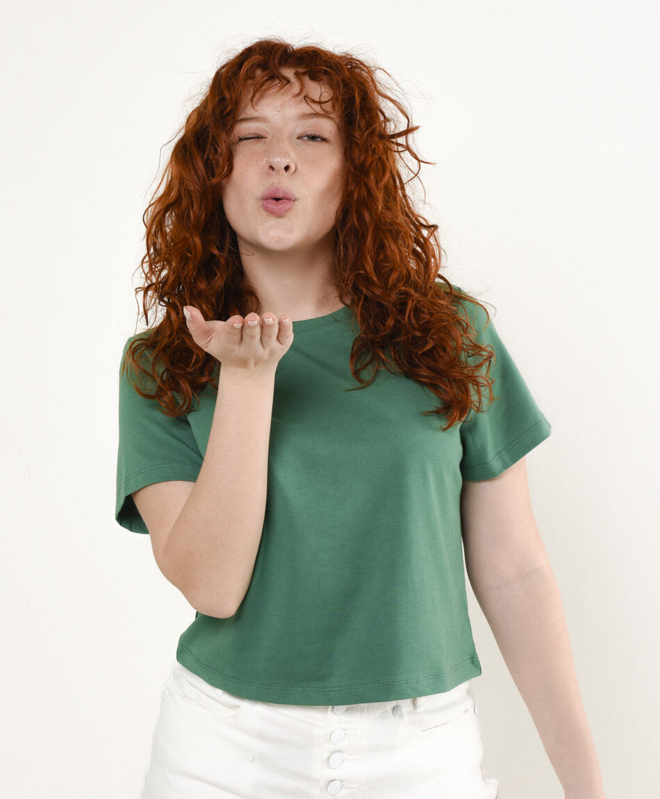 Polera mujer lisa corta verde