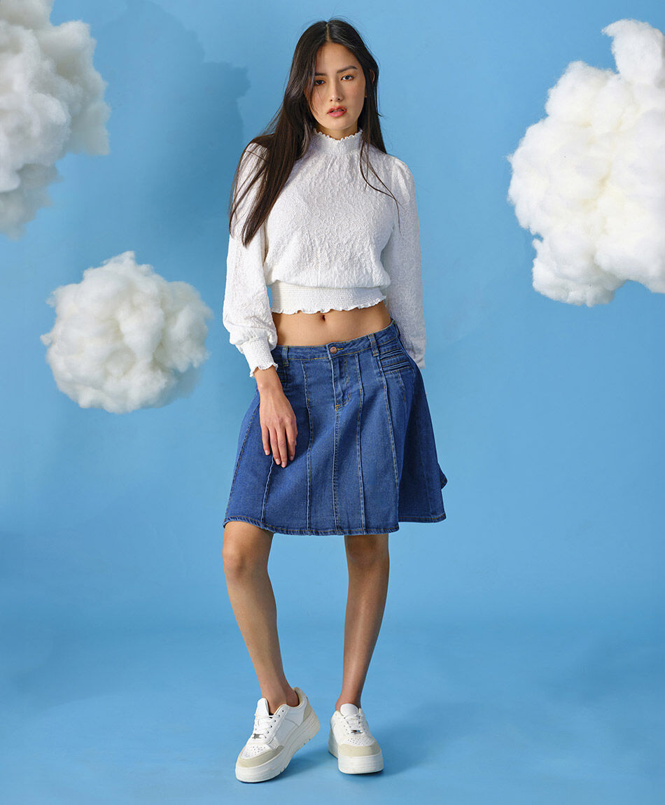 Mini falda mujer denim plisada