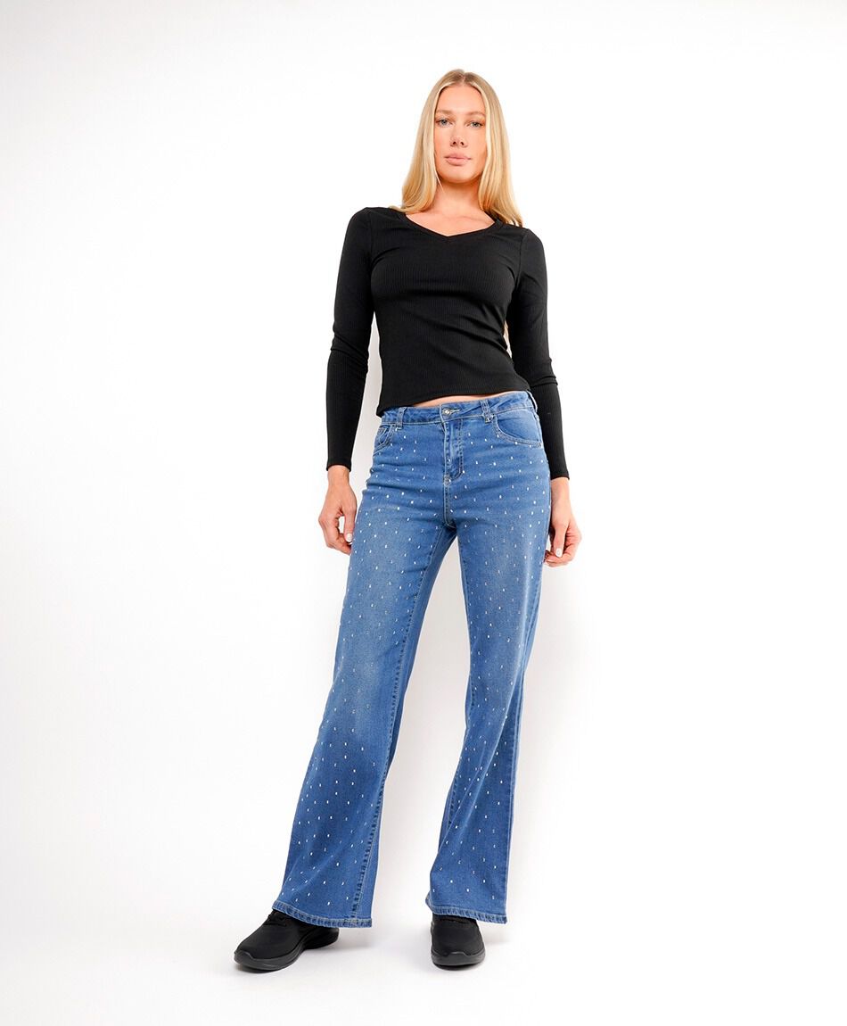 Jeans mujer wide leg brillos&nbsp;