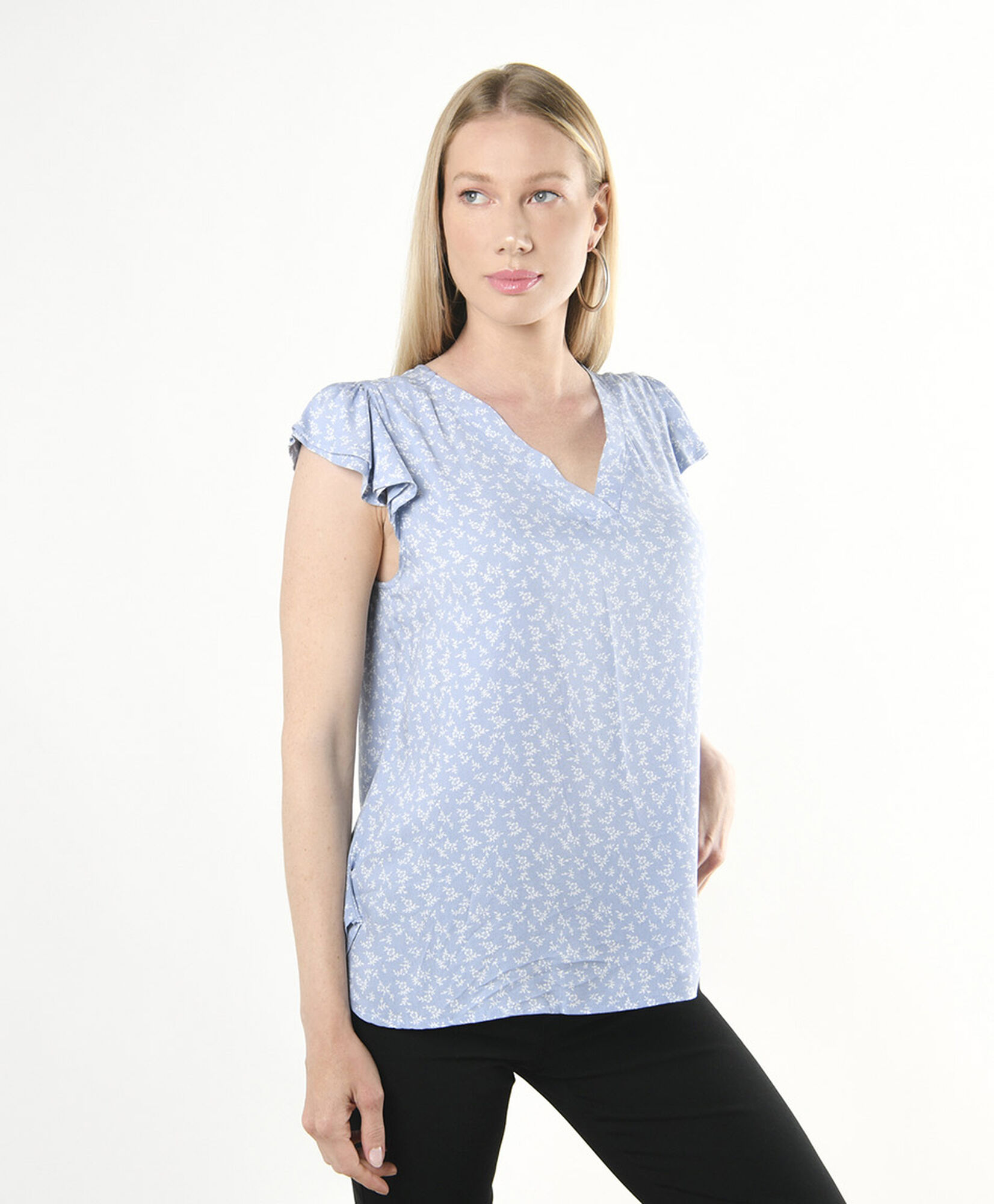Blusa mujer manga vuelos estampada ramitas Blusa mujer manga vuelos estampada ramitas