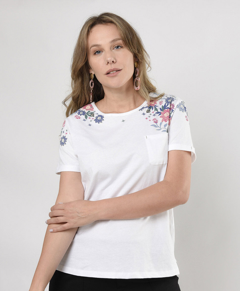 Polera mujer hombros florales
