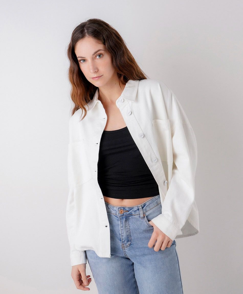 Blusa mujer denim oversize blanca