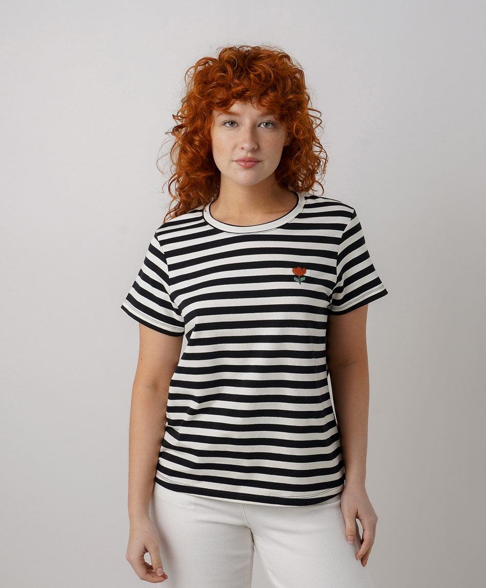 Polera mujer rayas rosa