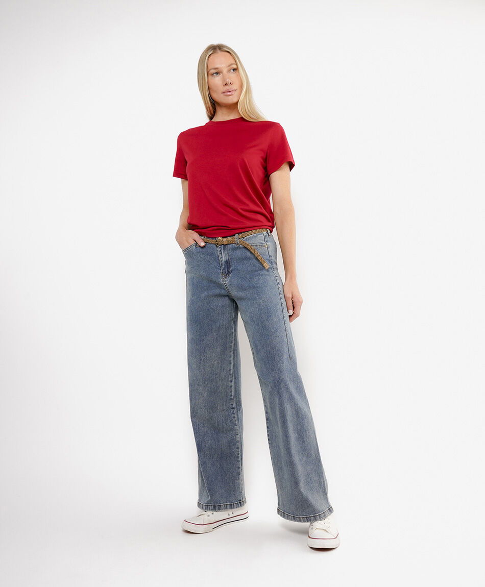 Jeans mujer wide leg cintur&oacute;n