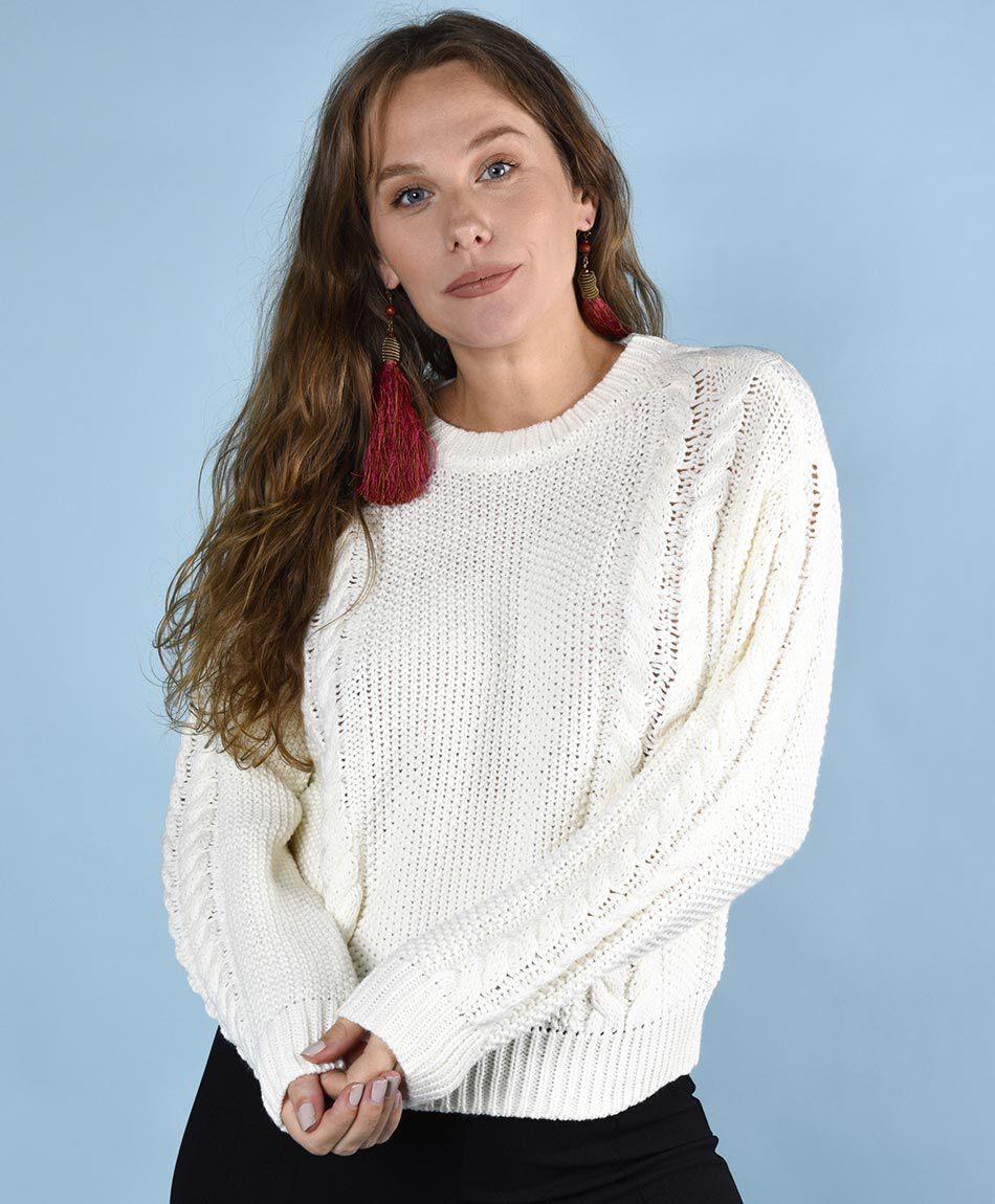 Sweater trenzado oversize cuello redondo