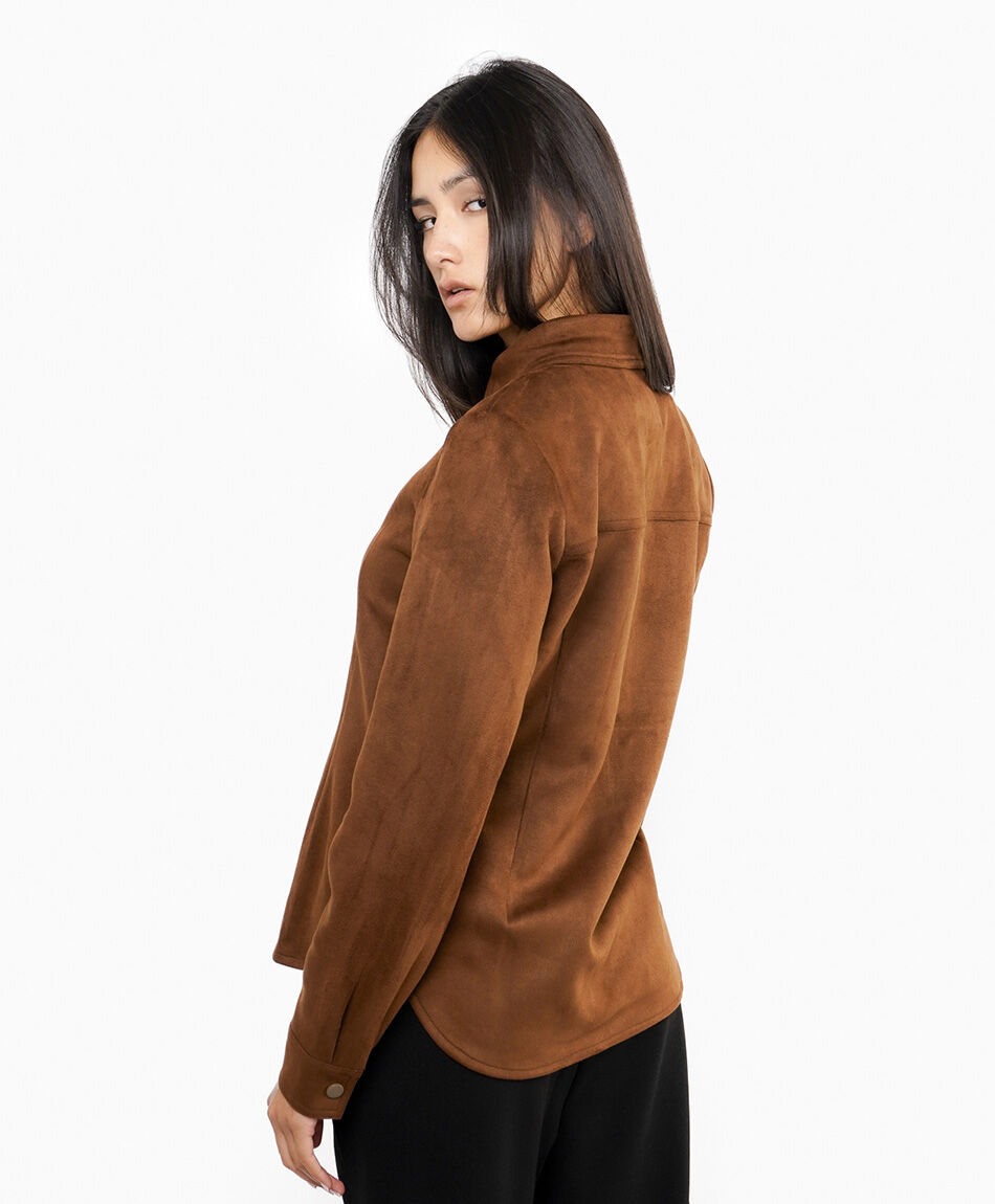 Chaqueta mujer textura aterciopelada caf&eacute;