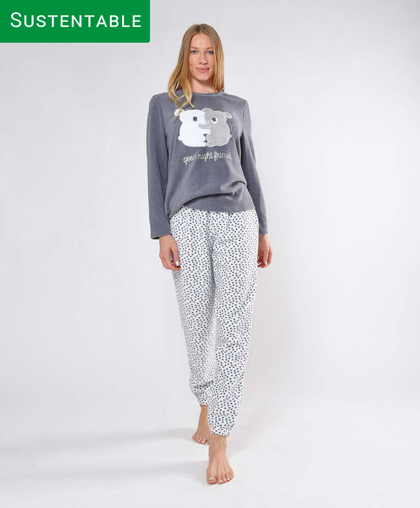 Pijama mujer polar koala y corazones 2 piezas