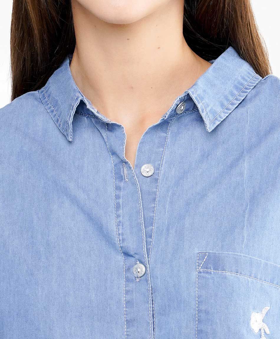 Blusa mujer tencel flor bordada