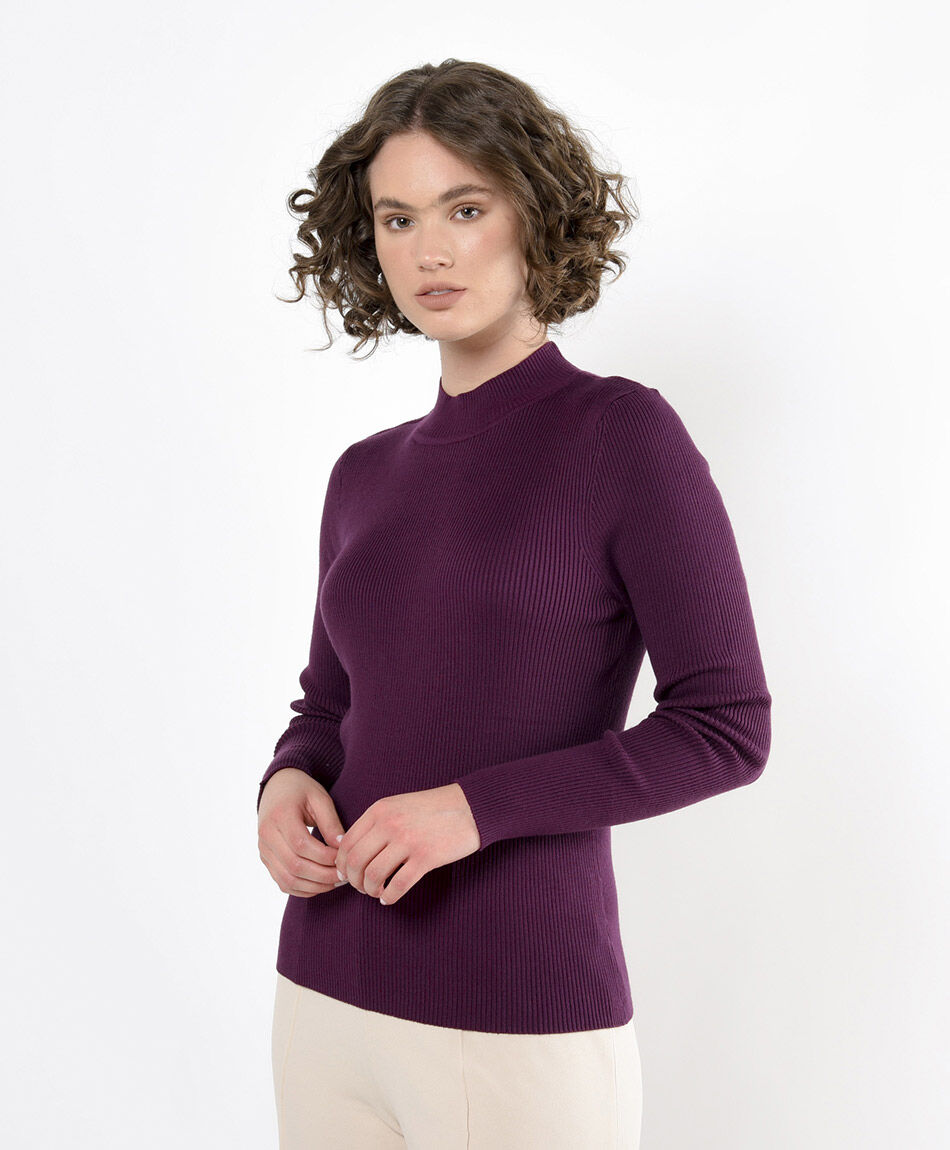 Sweater mujer canalé cuello perkins