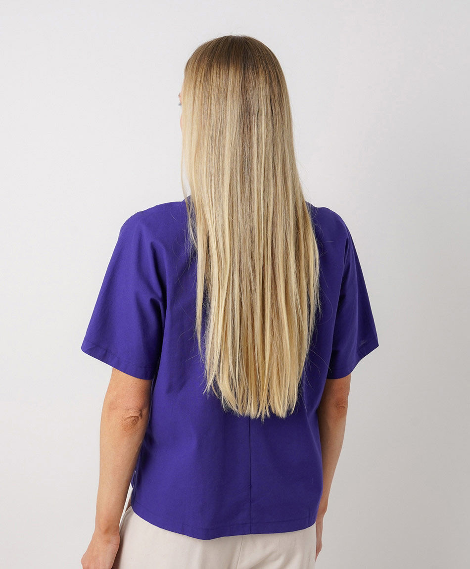 Blusa mujer lino morada bolsillos