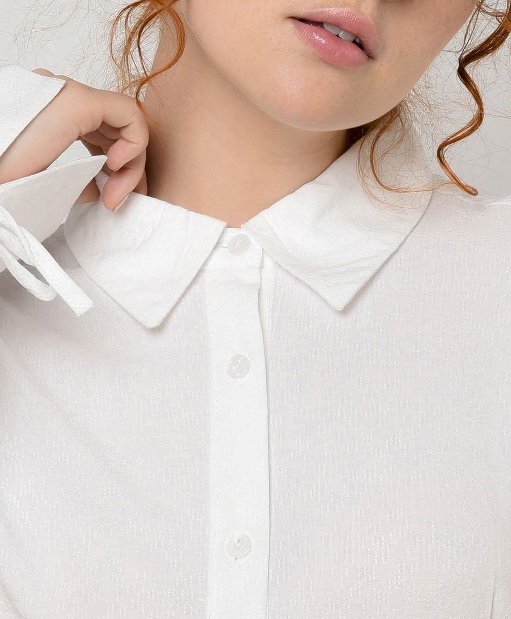 Blusa mujer jacquard lazo en mangas Blusa mujer jacquard lazo en mangas