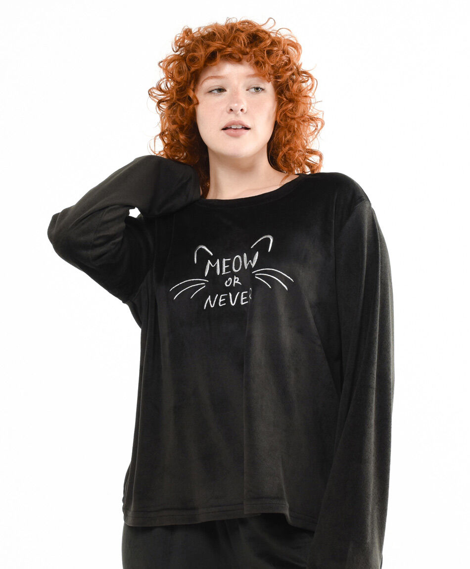 Pijama mujer black cat velvet