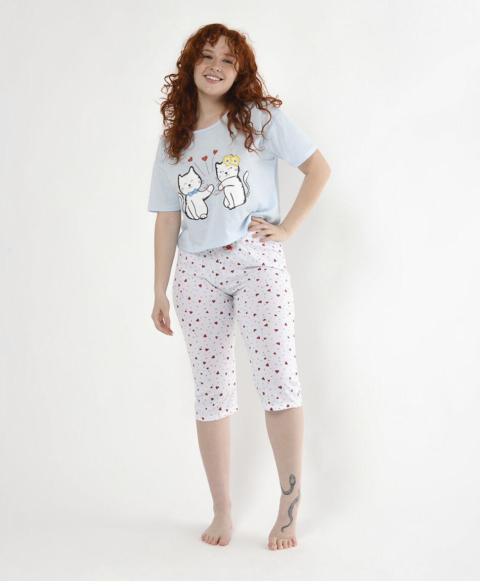 Pijama mujer crop gatitos 2 piezas