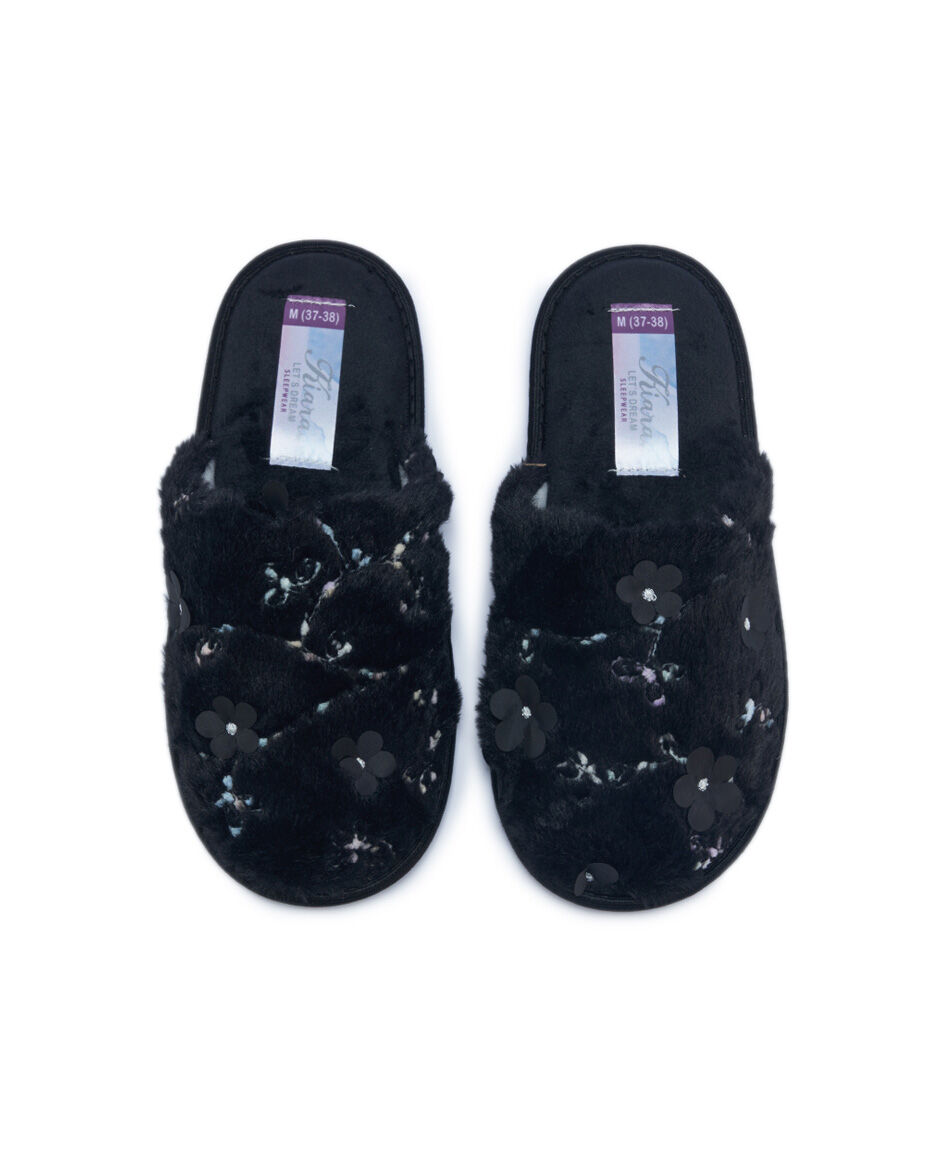 Pantuflas mujer dise&ntilde;o flores black
