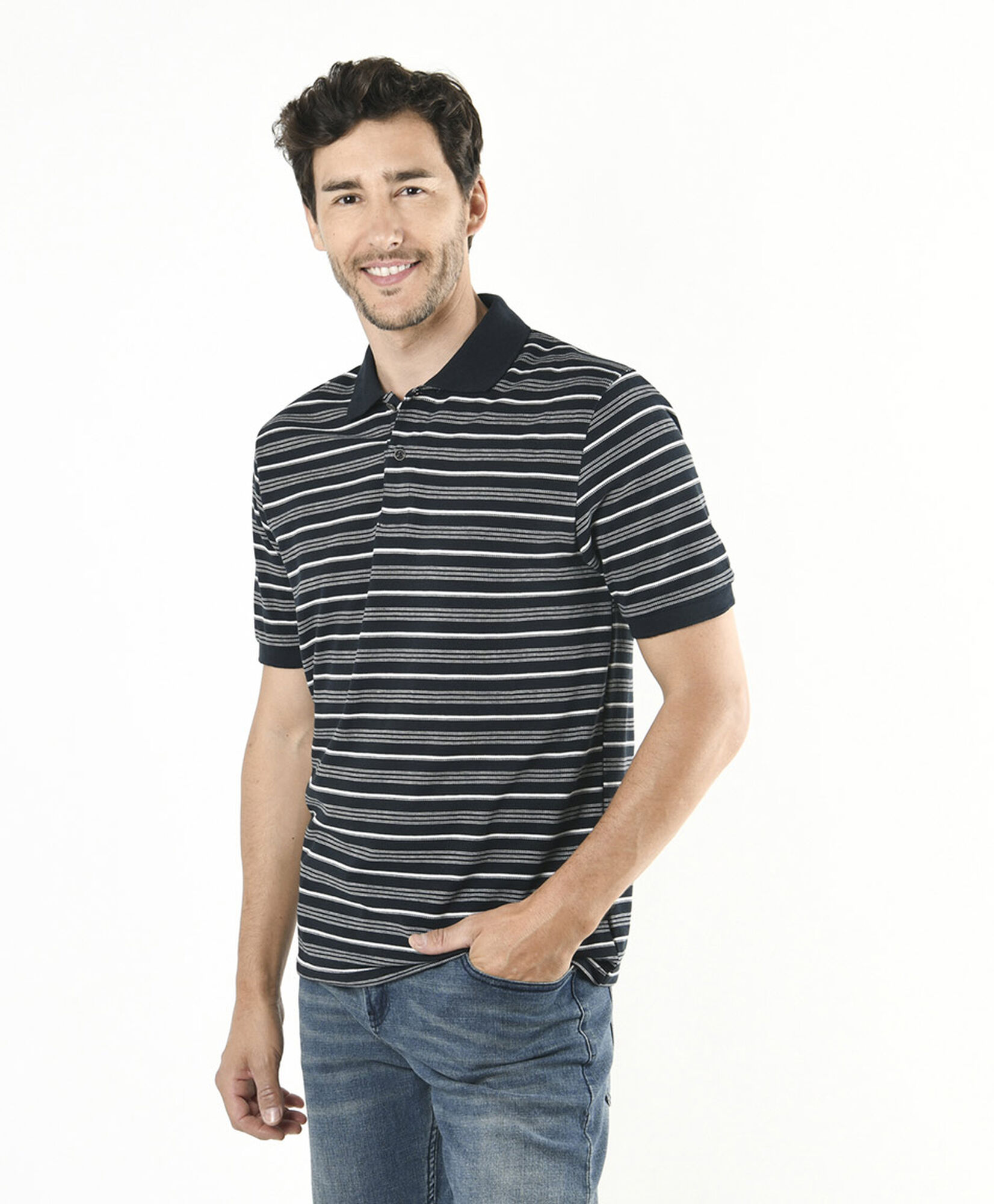Polera hombre rayas cuello piqué Polera hombre rayas cuello piqué