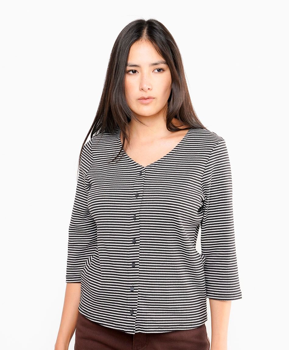 Polera mujer rayas abotonada