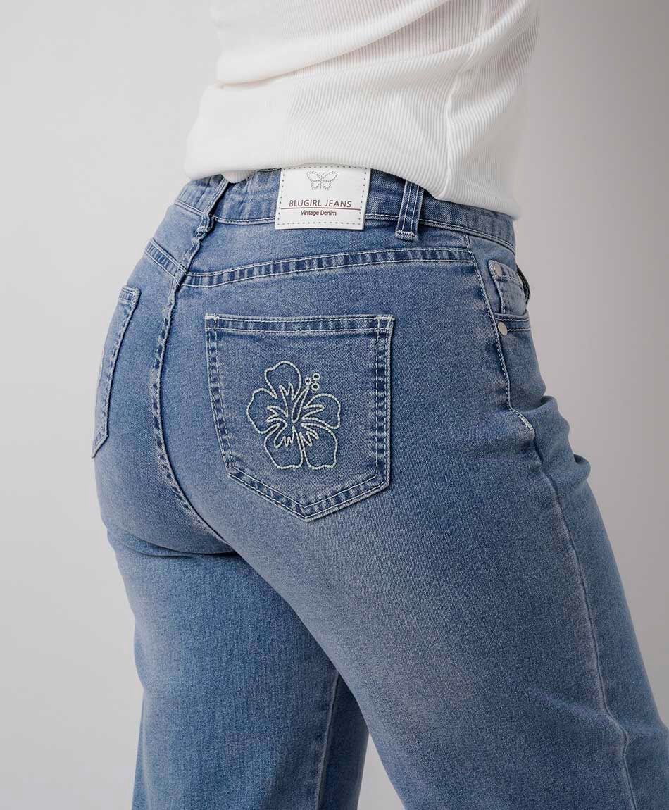Jeans mujer straight orqu&iacute;dea bordada
