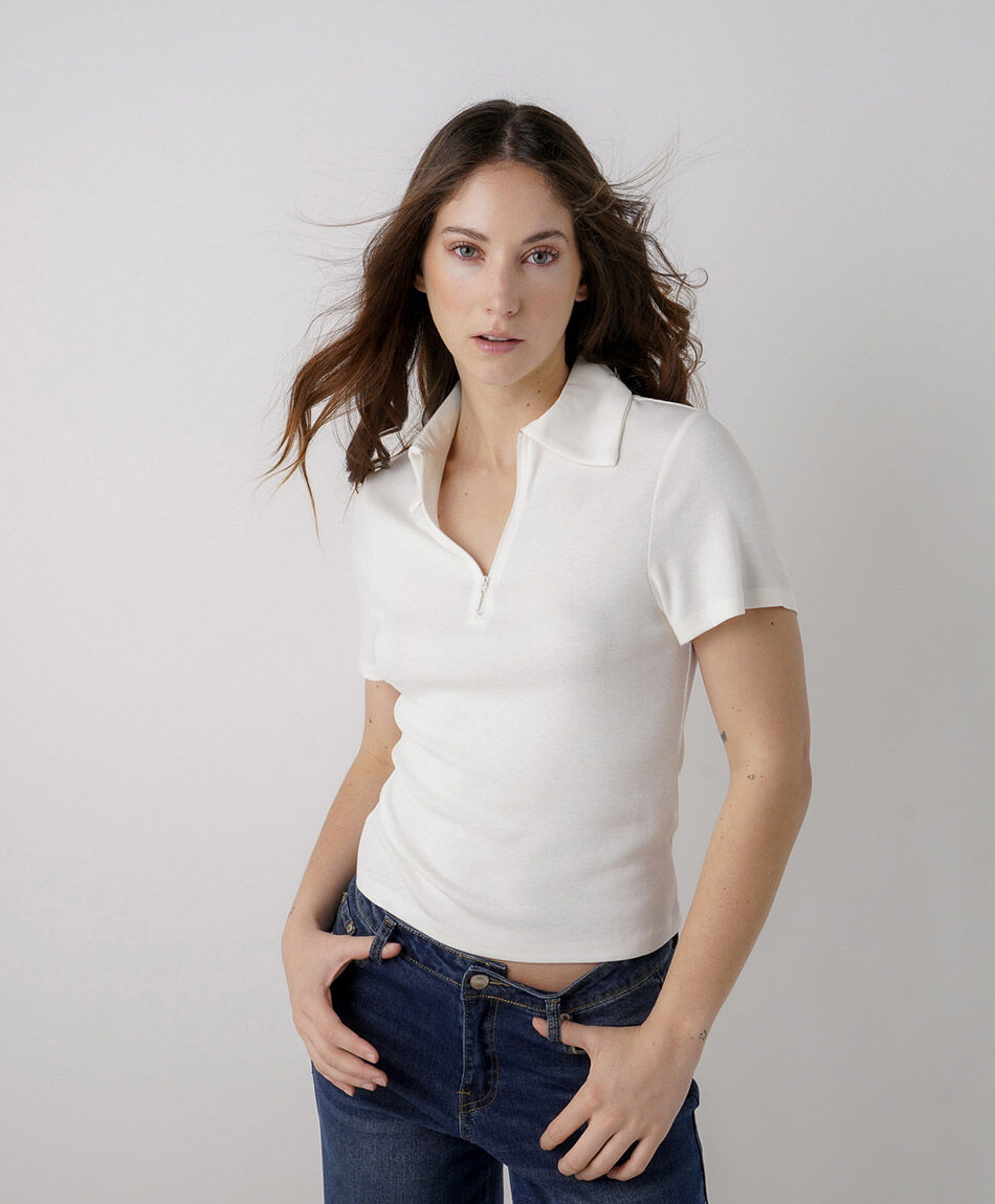 Polera mujer polo cierre