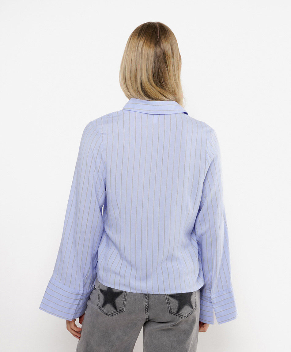 Blusa mujer l&iacute;neas manga ancha azul