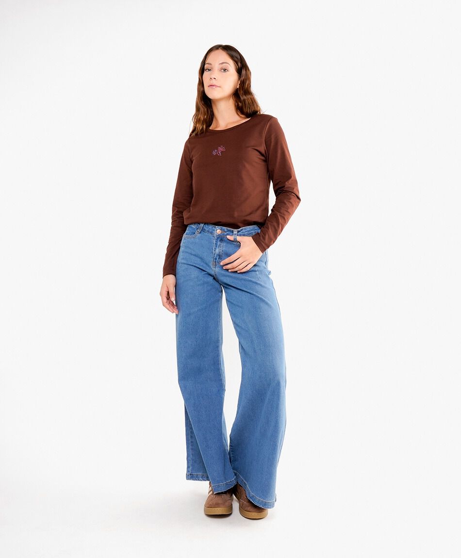 Jeans mujer wide leg coraz&oacute;n