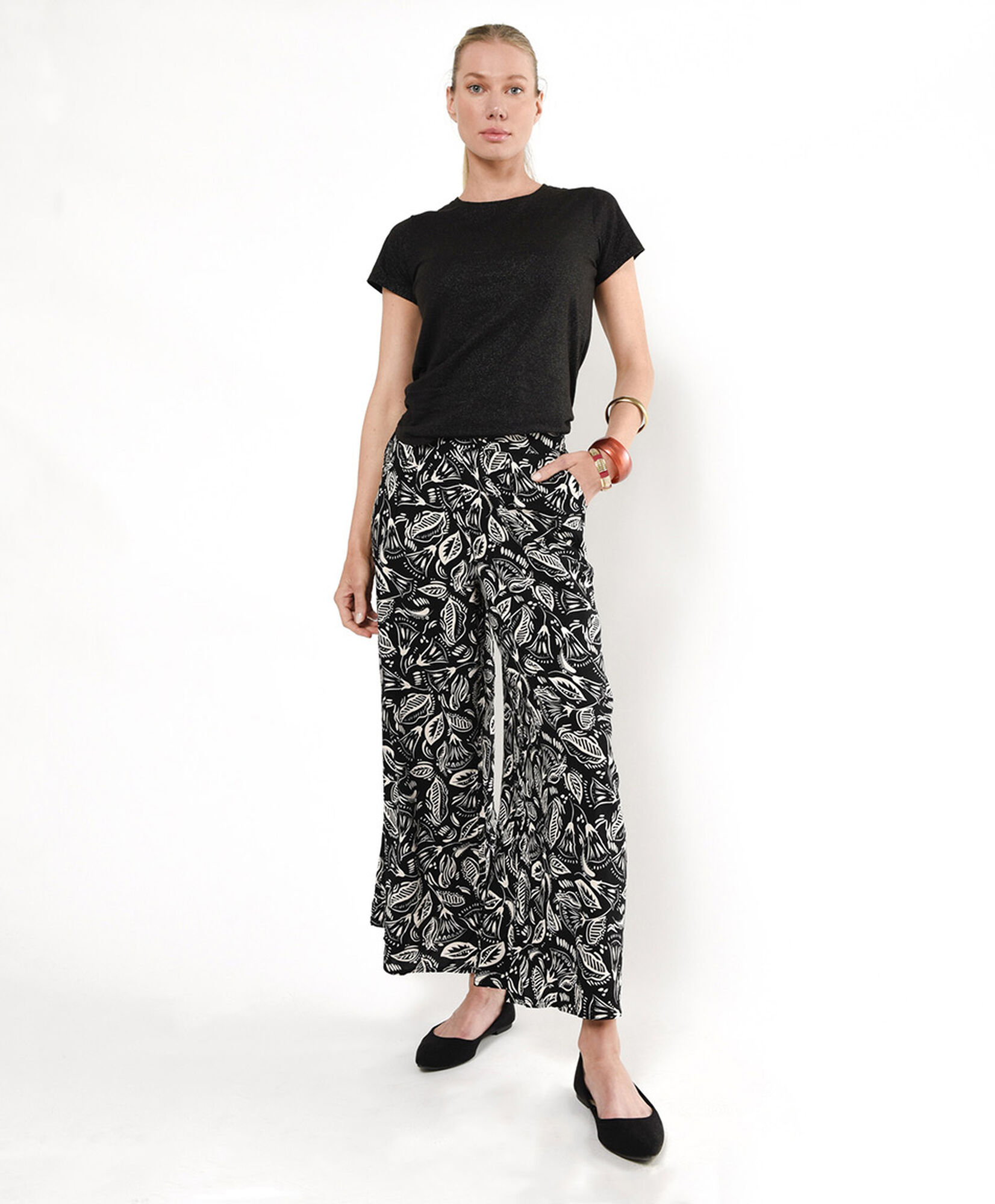 Pantalón mujer hojas wide Pantalón mujer hojas wide