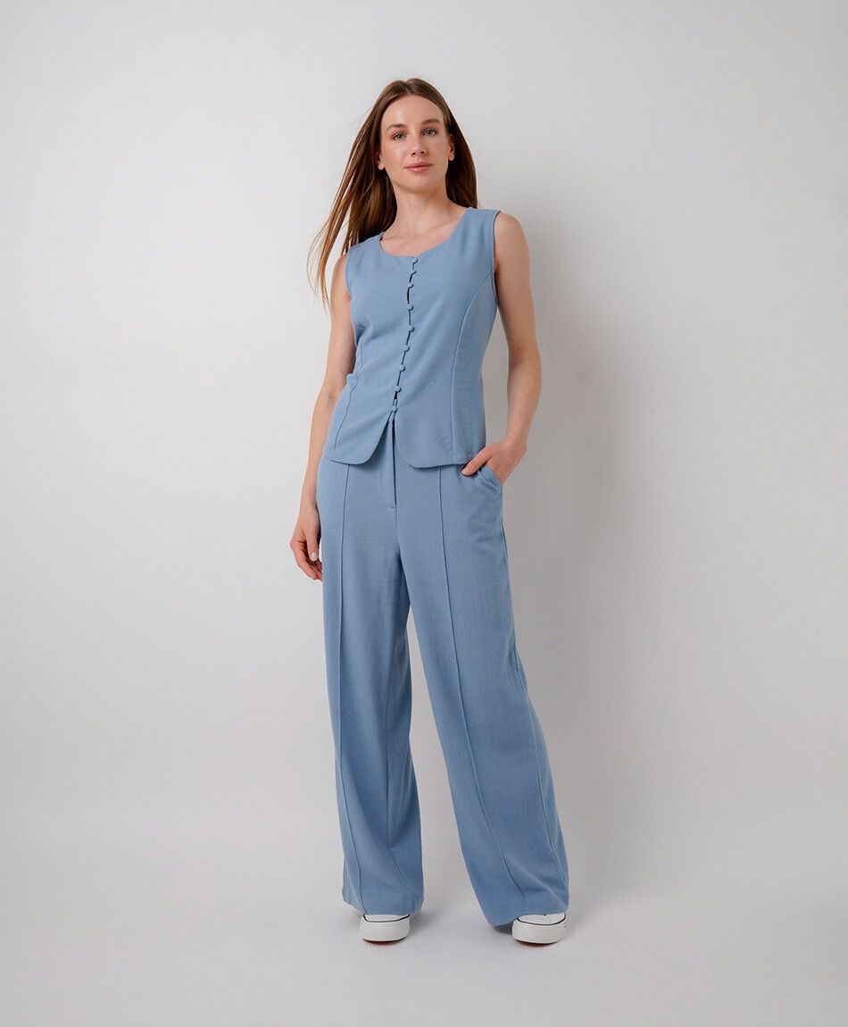 Vest mujer celeste lino