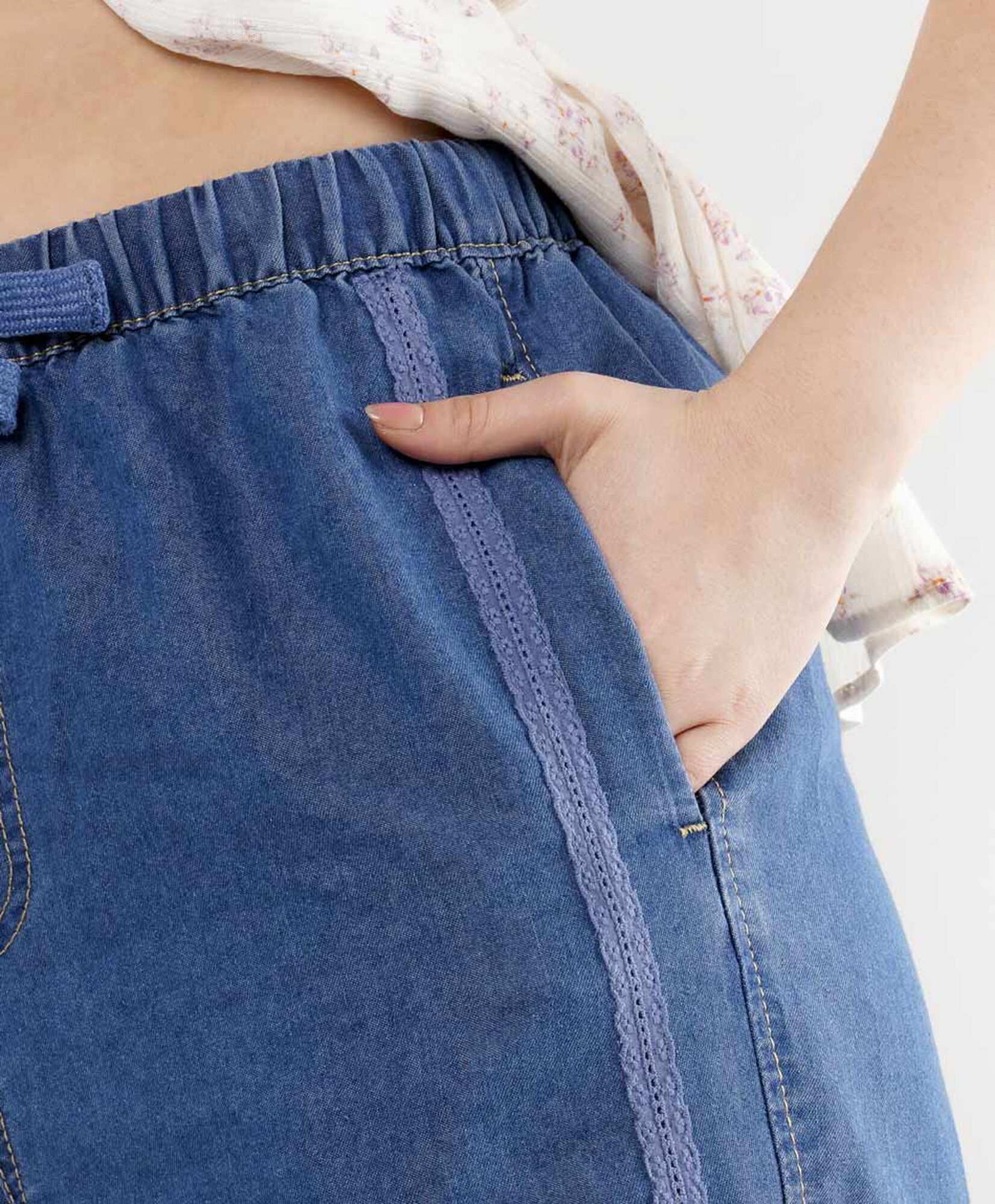 Pantalón mujer tencel encaje wide Pantalón mujer tencel encaje wide