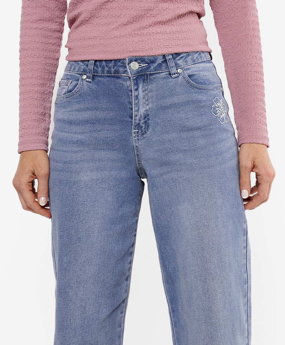 Jeans mujer straight orqu&iacute;dea bordada