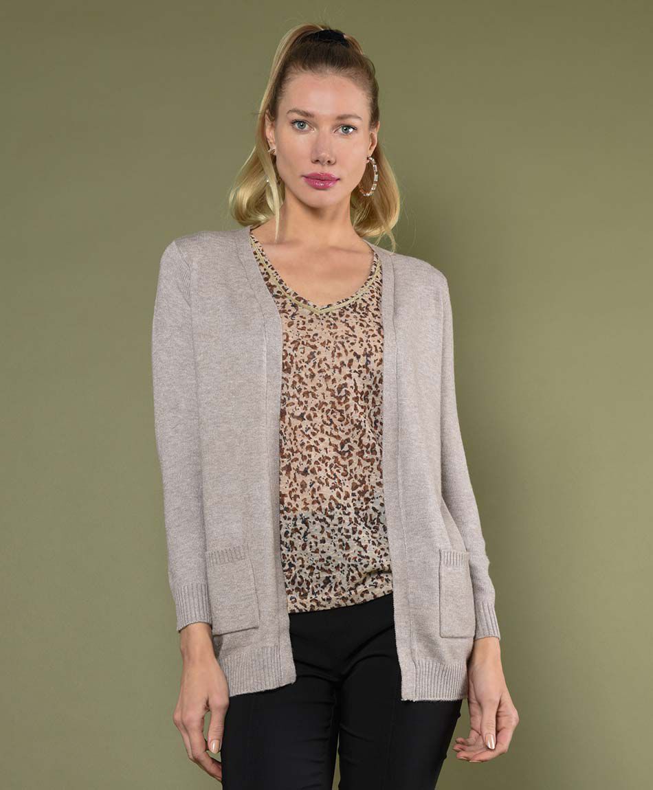 Cardigan abierto bolsillos cuello en v