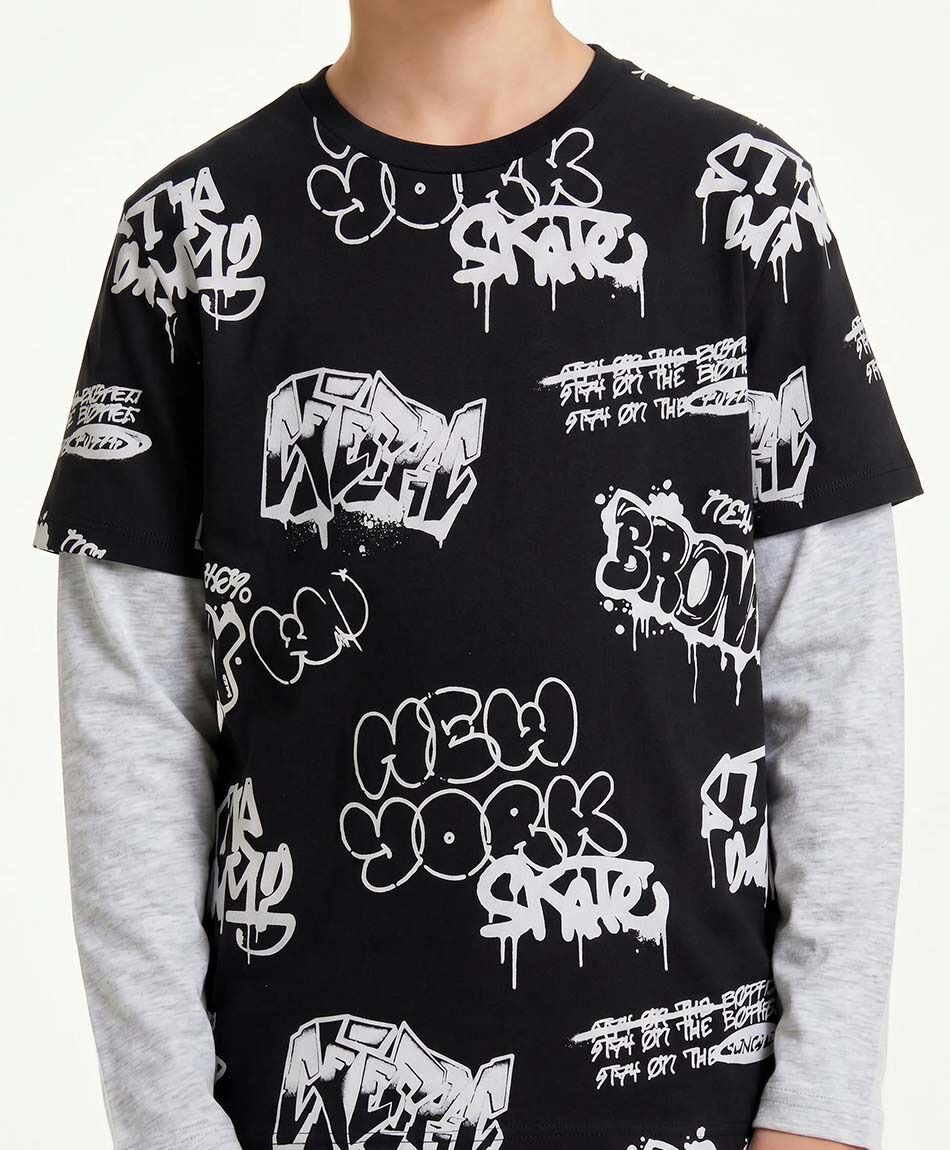 Polera ni&ntilde;o manga larga graffiti