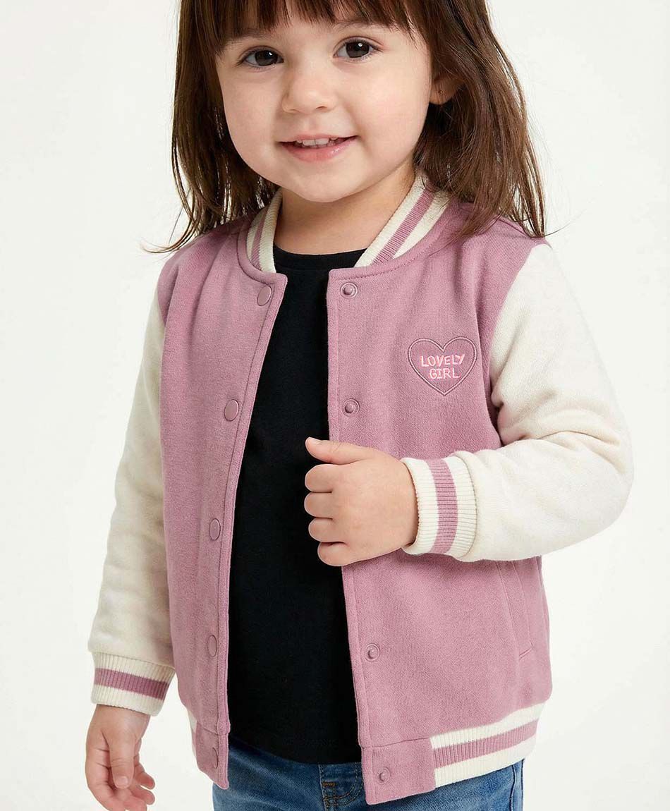 Chaqueta beb&eacute; estilo universitario rosa