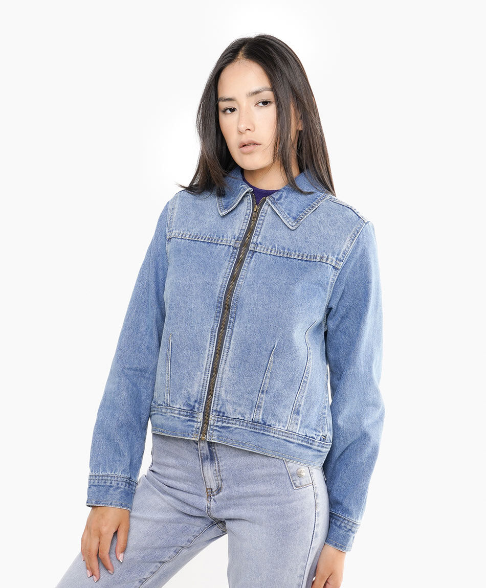 Chaqueta mujer denim cierre negro