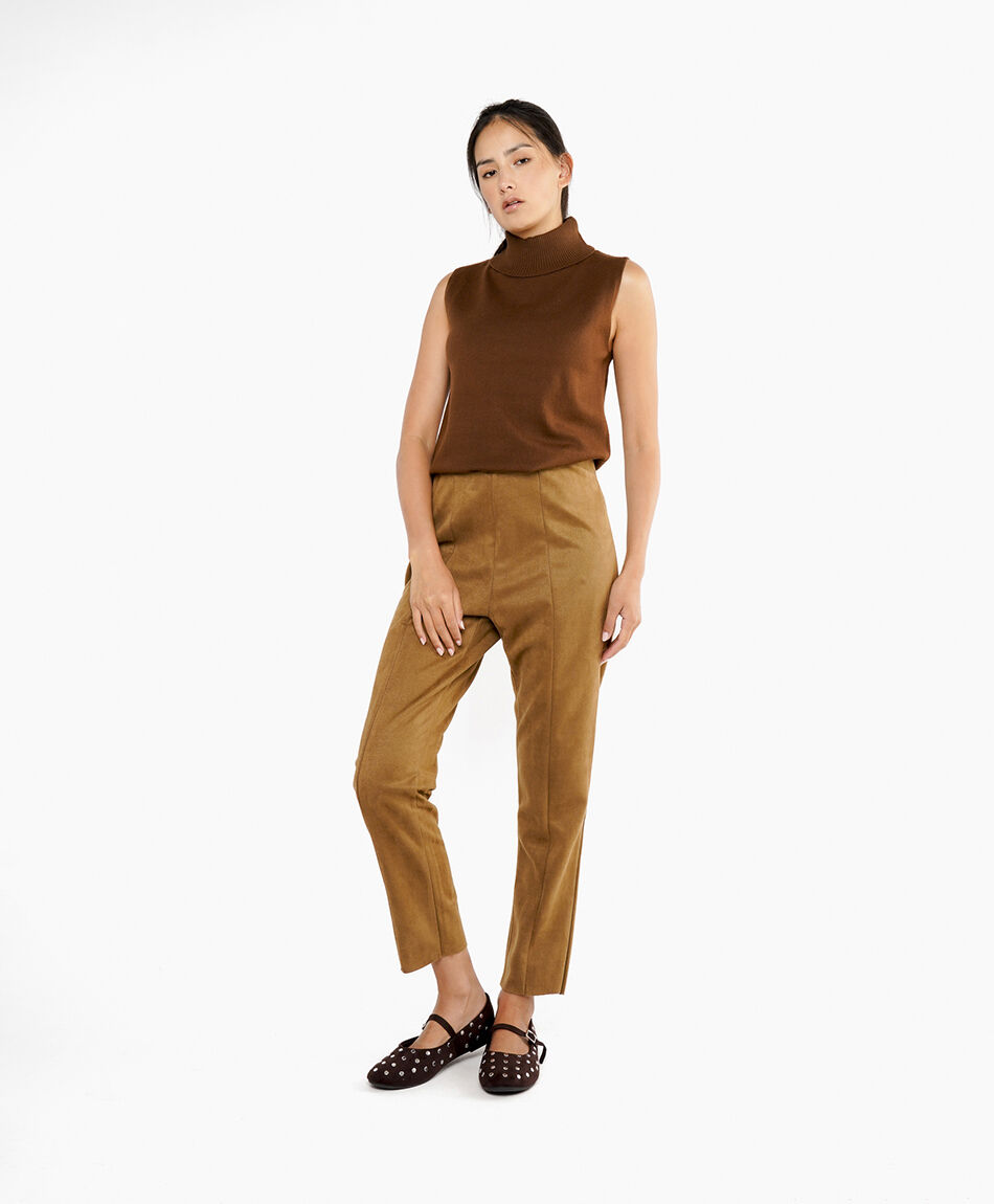 Pantalones mujer simil suede brwon