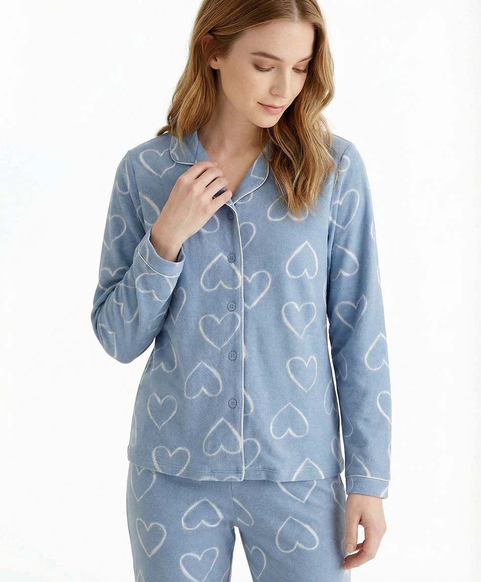 Pijama mujer estilo camisa celeste