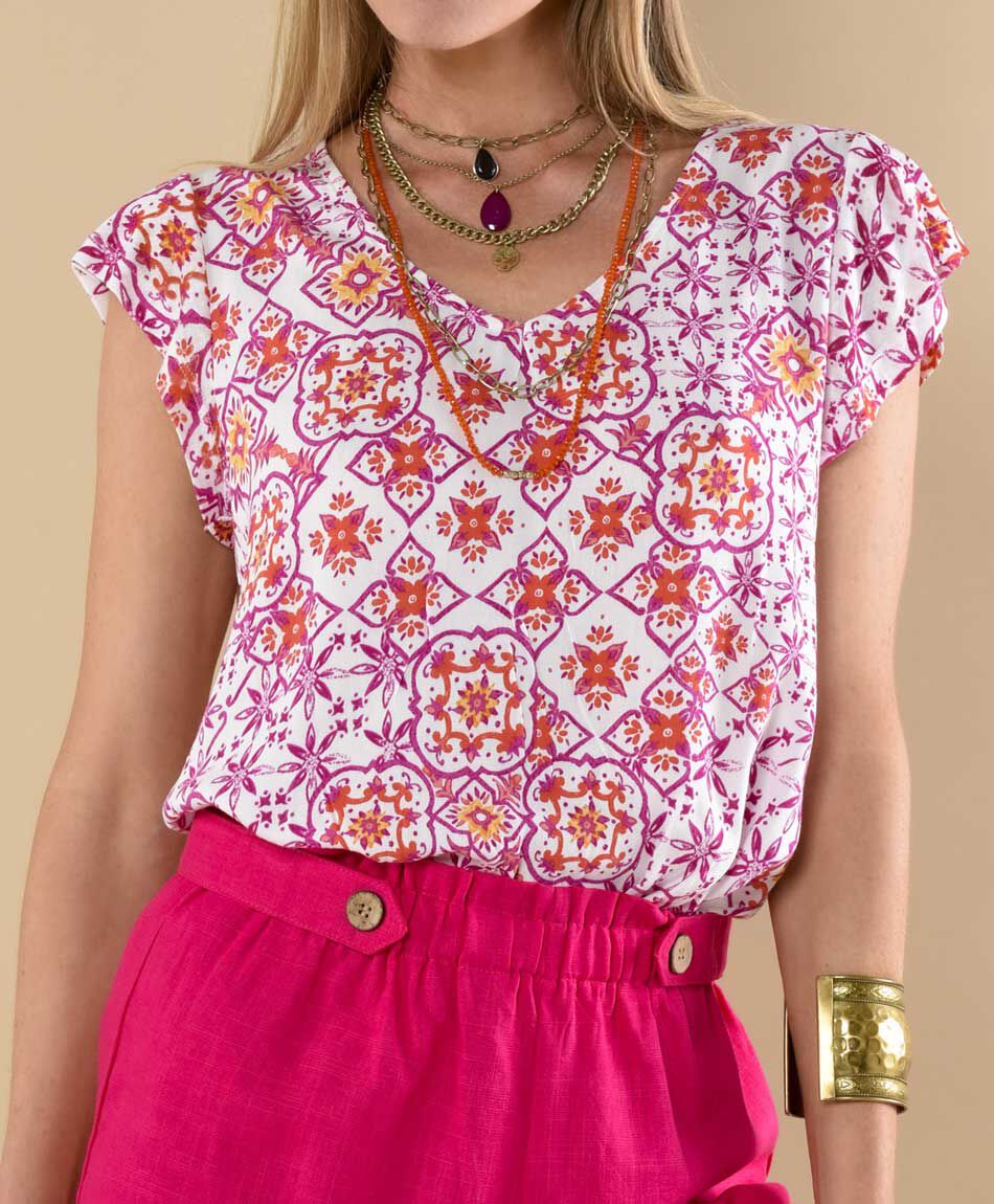 Polera manga mini cuello en v