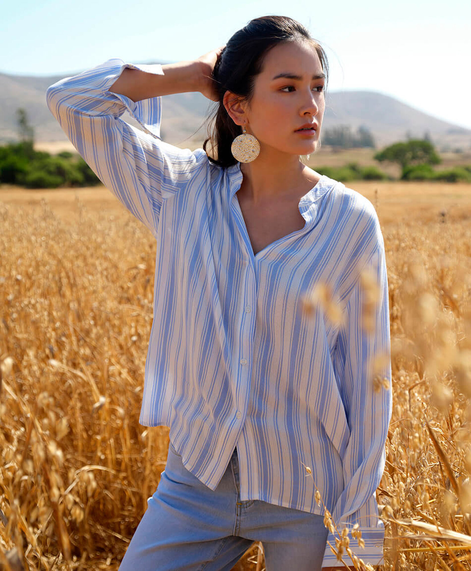 Blusa mujer líneas celeste Blusa mujer líneas celeste