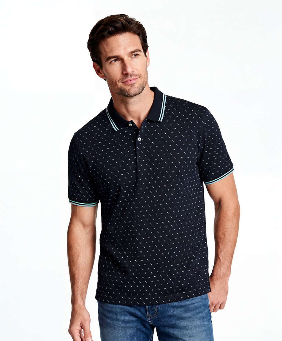Polera hombre cuello polo linea celeste