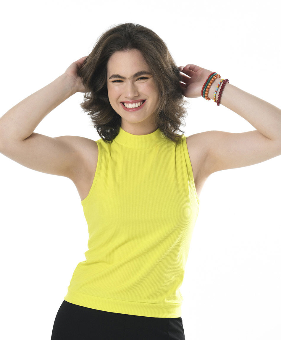 Polera mujer acanalada fluor ajustada